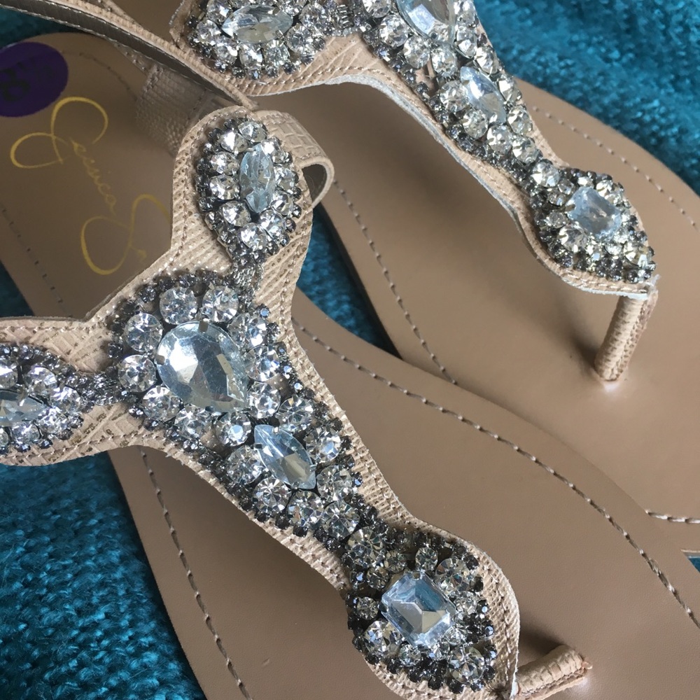 Jeweled Crystal Rhinestone T Strap Sandals